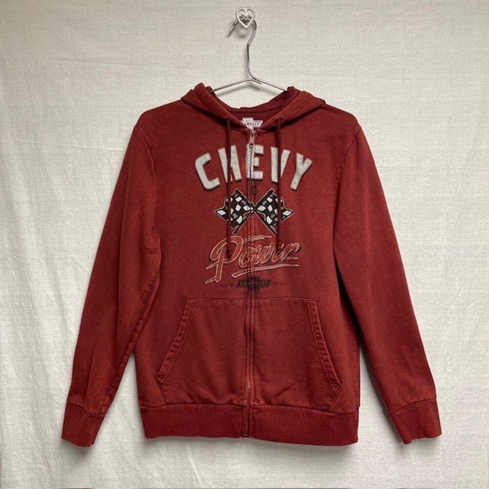 Vintage Burgundy Chevy Power Men's Front Zip Hoodie - Size M (38 - 40)